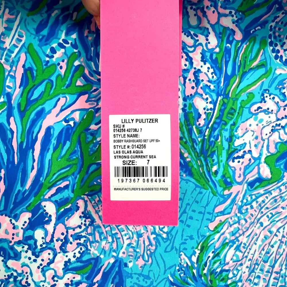 LILLY PULITZER Girls Bobby Rashguard Swimsuit Set Size 7 Los Olas Aqua Blue NWT